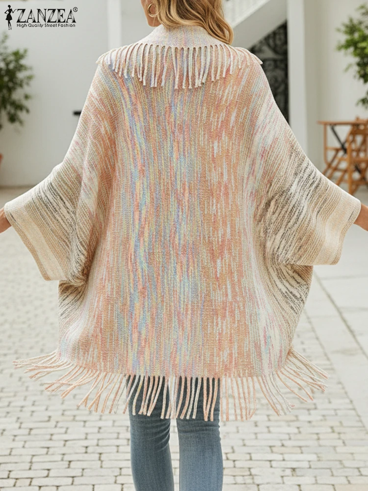 

2025 ZANZEA Women Autumn Sweaters Cardigan Stylish Long Sleeve Winter Kimonos Coats Knitted Outwear Open Front Printing Sweaters