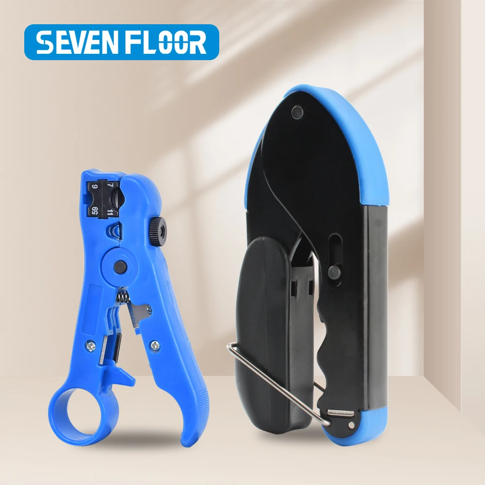 RG59/RG6/RG7/RG11 Wire Stripper Crimper Tool Kit Coaxial Cable Crimping Pliers Set With 10PCS RG6 F Compression Connectors