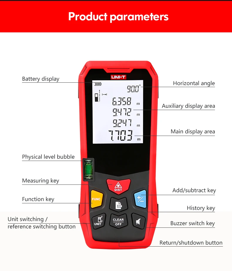 UNI-T LM40 LM60 LM80 LM150 misuratore di distanza Laser telemetro Laser telemetro digitale lunghezza Area Volume misuratore di misurazione Laser