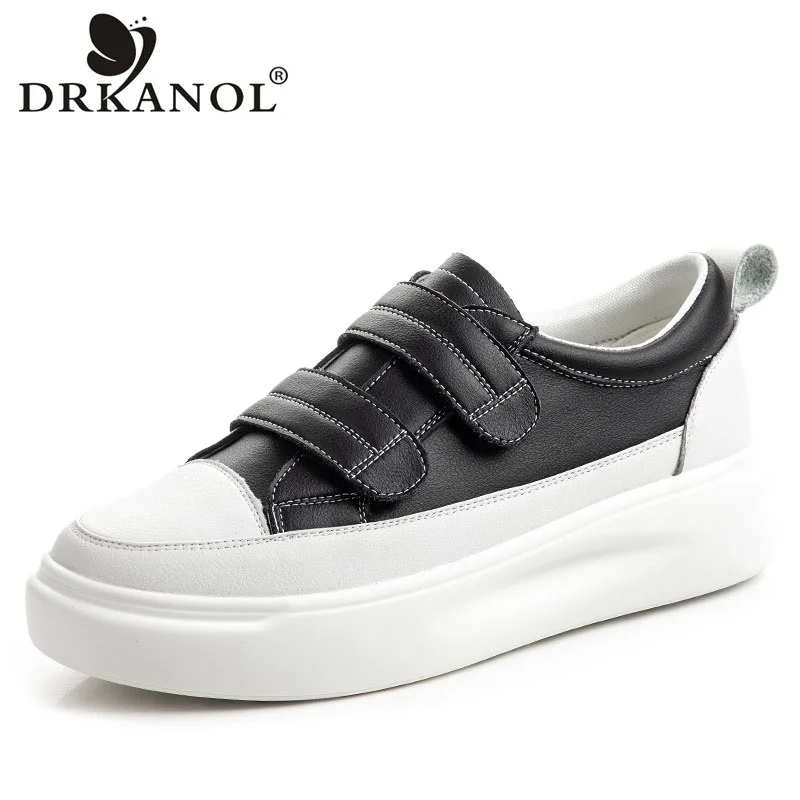 DRKANOL Sneakers da donna 2024 Flat Platform Sneakers Casual da donna in pelle bovina con suola spessa All-match scarpe bianche Zapatillas Mujer