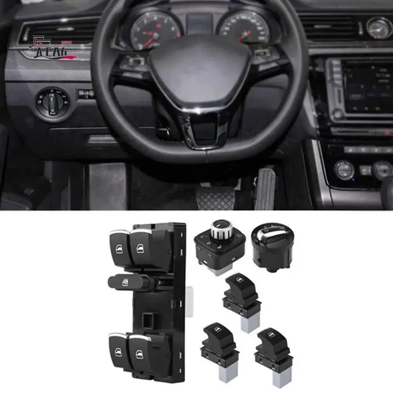 

AEA6-6Pcs Window Mirror Headlight Switch Set 5ND 959 857 5ND941431B For VW Golf MK5 6 Jetta MK5 Passat B6 Tiguan