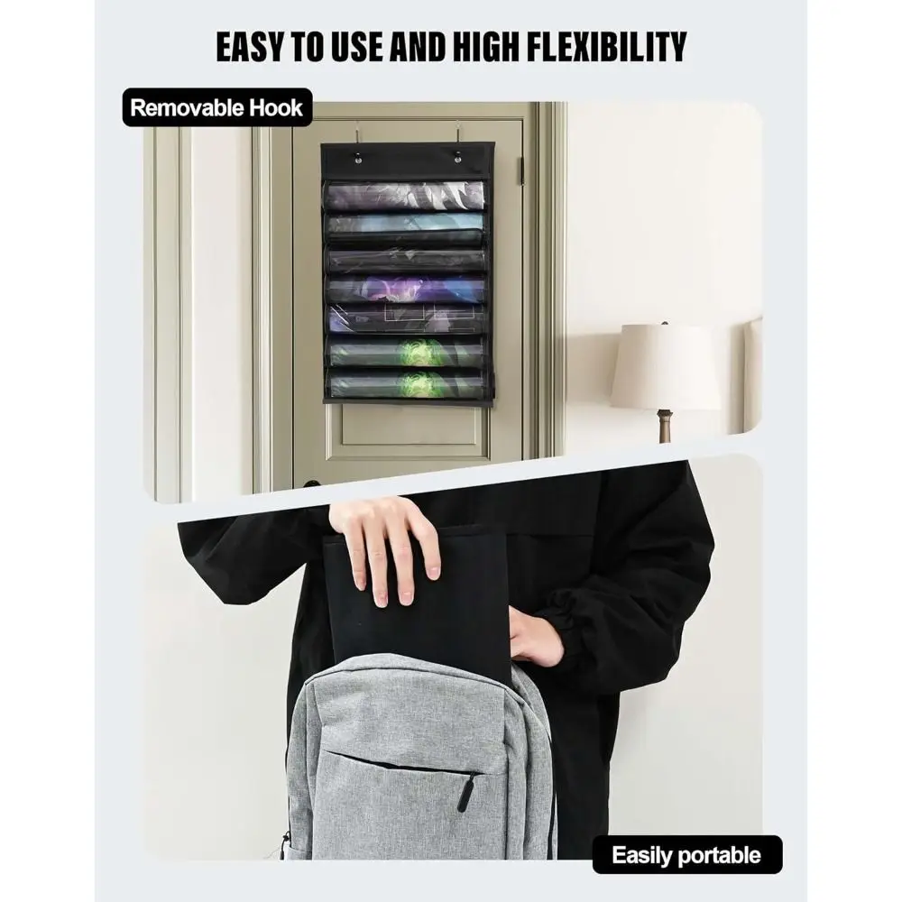 

With 2 Hooks Playmat Tube Transparent Plastic Slots Game Mat Storage Space-Saving Multi-Pocket Playmat Storage Bag Household