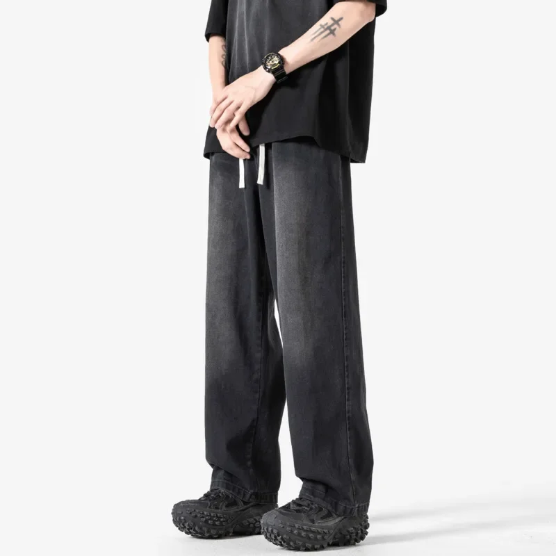 

Pop Summer Baggy Jeans Men Fashion Casual Straight Jeans Men Streetwear Hip-hop Loose Drawstring Vintage Jeans Mens Denim Trouse