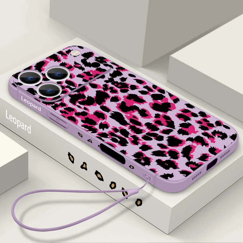 Leopard Print Pattern Lanyard Phone Case For iPhone 17 Pro Max 17e 16 15 14 13 Pro Max 17 Pro 16e 11 Shockproof Soft TPU Cover