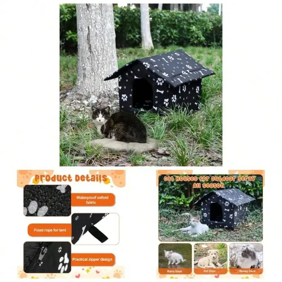 

2 Pcs Outdoor House Stray Cats Shelter Weatherproof Outside House Indoor Foldable Warm Pet Cave With Paw Print Dog Winter Wild