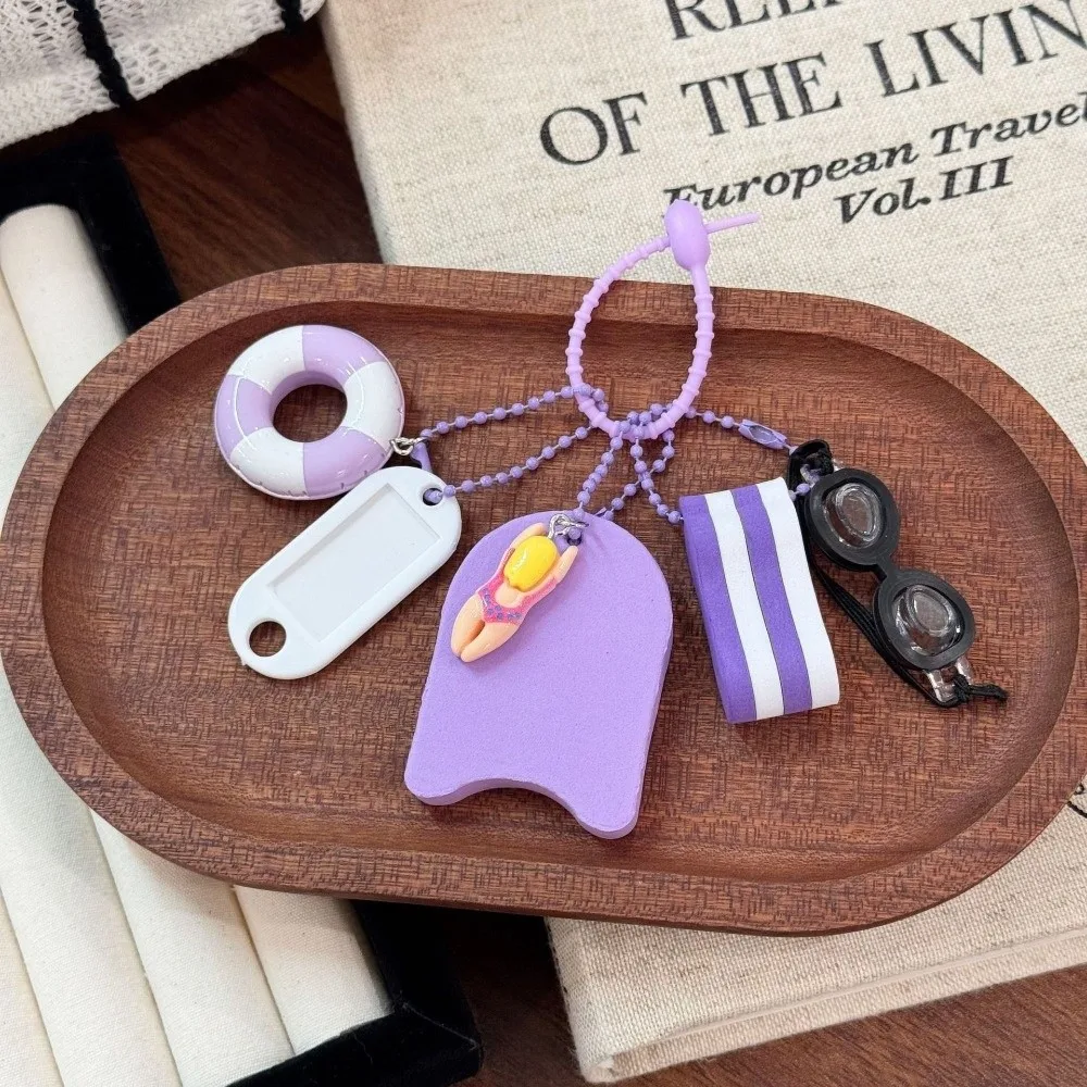 Cartoon Pendant Swimming Theme Keychain Kickboard and Goggles Sporty Style Backpack Charm EVA Purple Swimming Bag Charm