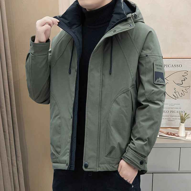 جديد الرجال عادية أسفل سترة في الهواء الطلق سميكة الدافئة قصيرة الخريف والشتاء مقنعين سترة العمل الرجال أسفل سترة مع بطة أسفل #4