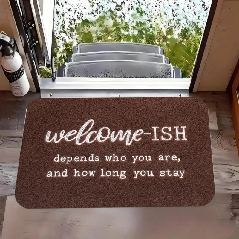 Multi Colored Front Welcome Doormat Outdoor Entrance Carpet  Anti Slip Rug Ish Depends on Who You Are Polyester At Your Doorstep