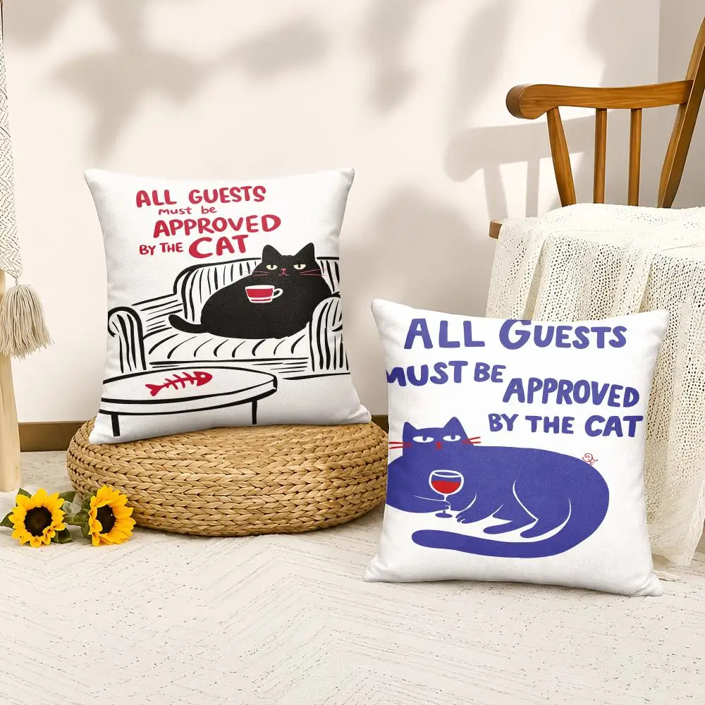 Funny Cat Guest Approval Cushion Cover Silky Short Plush Invisible Zipper Dustproof Sofa Pillow Case For Home Decor