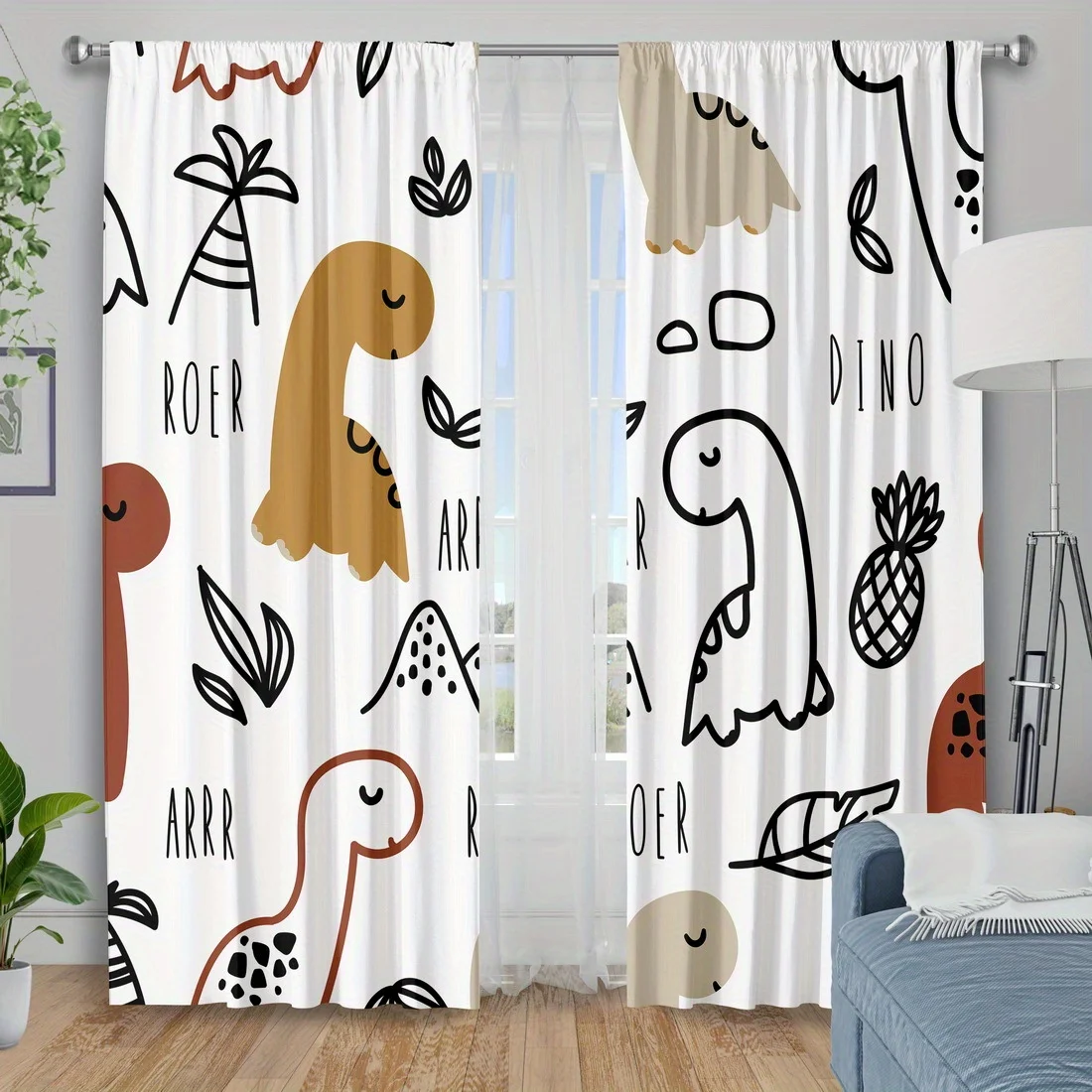 

Cute Dinosaur Print Curtains for Kids Nursery Room Home Decoration Tropical Dino Pattern Children Bedroom Window Blinds