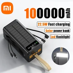 Xiaomi100000mAh Thicken Solar Power Bank Wbudowane kable o dużej pojemności Bateria zewnętrzna LED Light Power Bank dla iPhone'a Lenovo