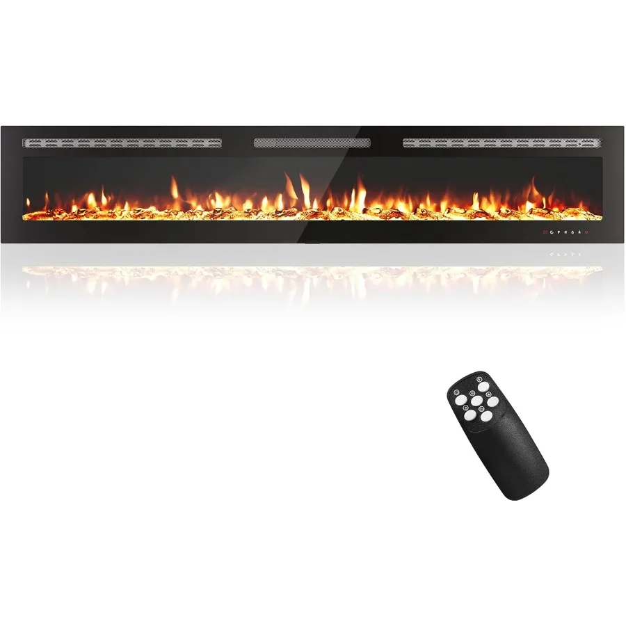 

72-дюймовый электрический камин, настенный встраиваемый и настенный камин, 12 регулируемых цветов пламени, пульт дистанционного управления и таймер, сенсорный экран
