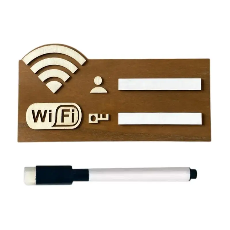 Panneau Wi-Fi en bois pour invités, tableau réseau sans fil, effaçable, réutilisable, adhésif, stylo marqueur, décoration murale