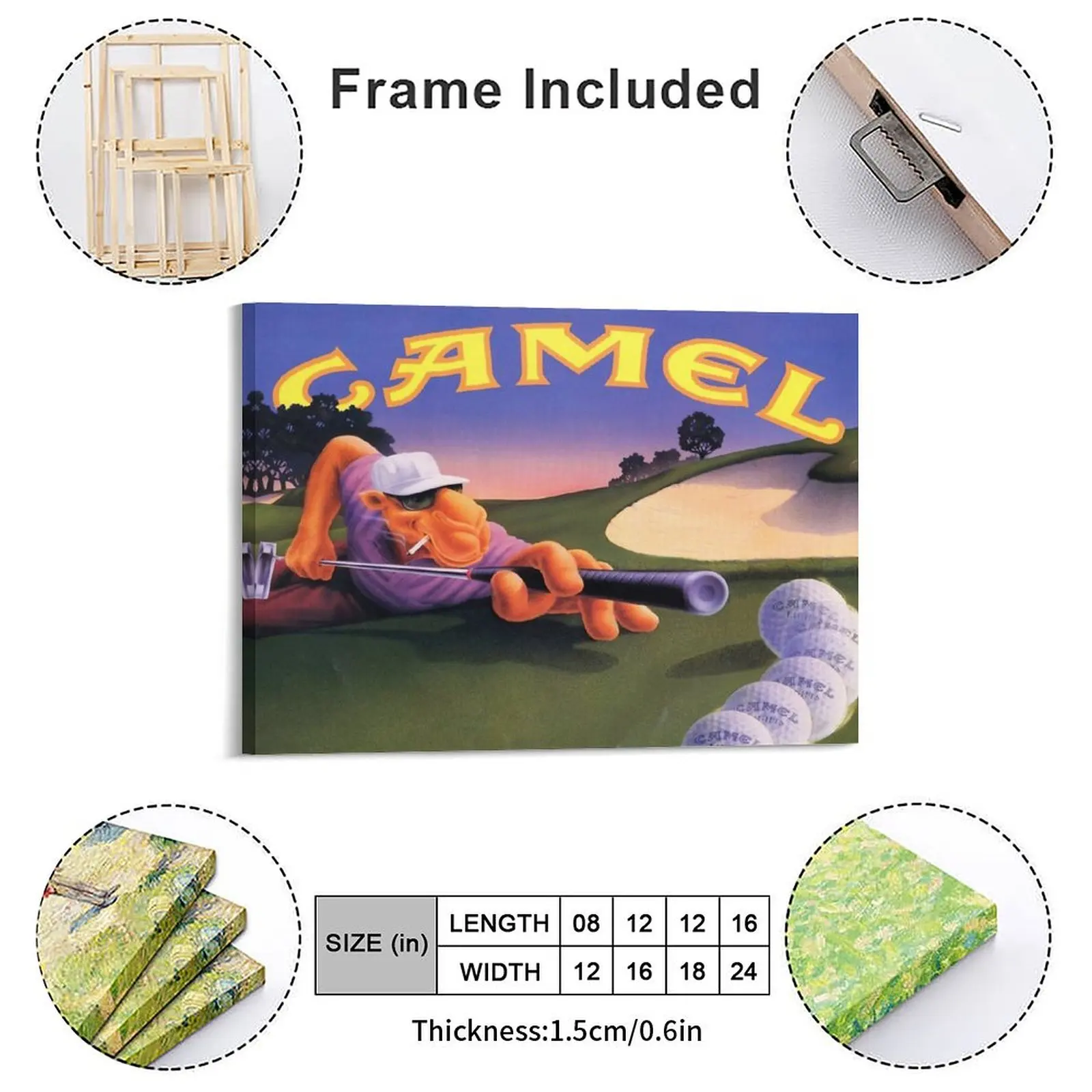 Vintage Joe Camel Roulette Ad Canvas Painting Party Club Classic Pub Wall Cave Character Joe Camel Framed Wall Painting