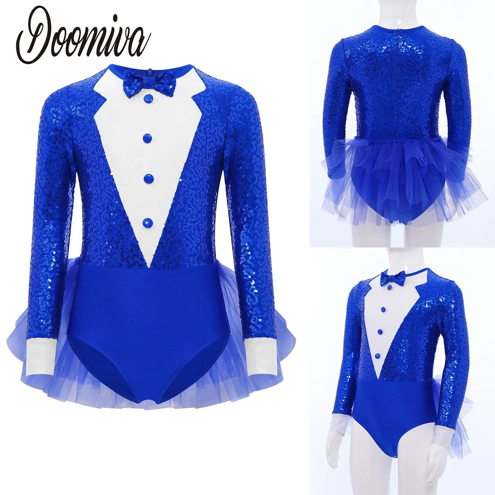

Kids Girls Jazz Dance Dress Leotards Circus Ringmaster Halloween Costume Bowtie Tuxedo Ballet Tulle Bodysuit Modern Dancewear