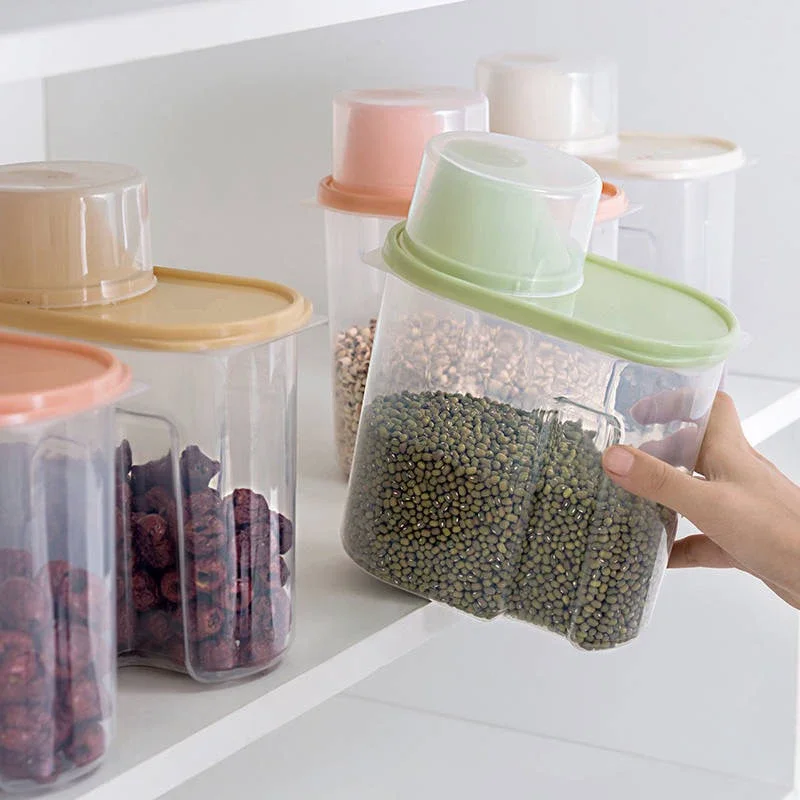 PP Food Storage Box Plastic Clear Container Set with Pour Lids Kitchen Storage Bottles Grains Tank 1.9L-2.5L Random Color