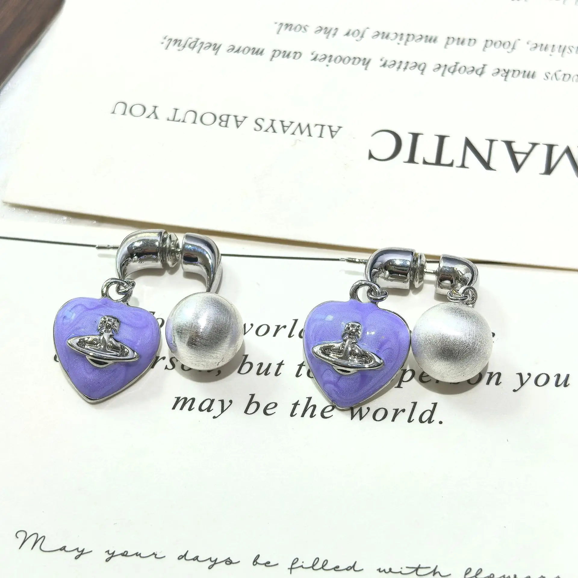 

Purple Love Heart Zircon Crystal Hoop Earrings For Women Korean Wedding Party Jewelry Gift Female Pendientes