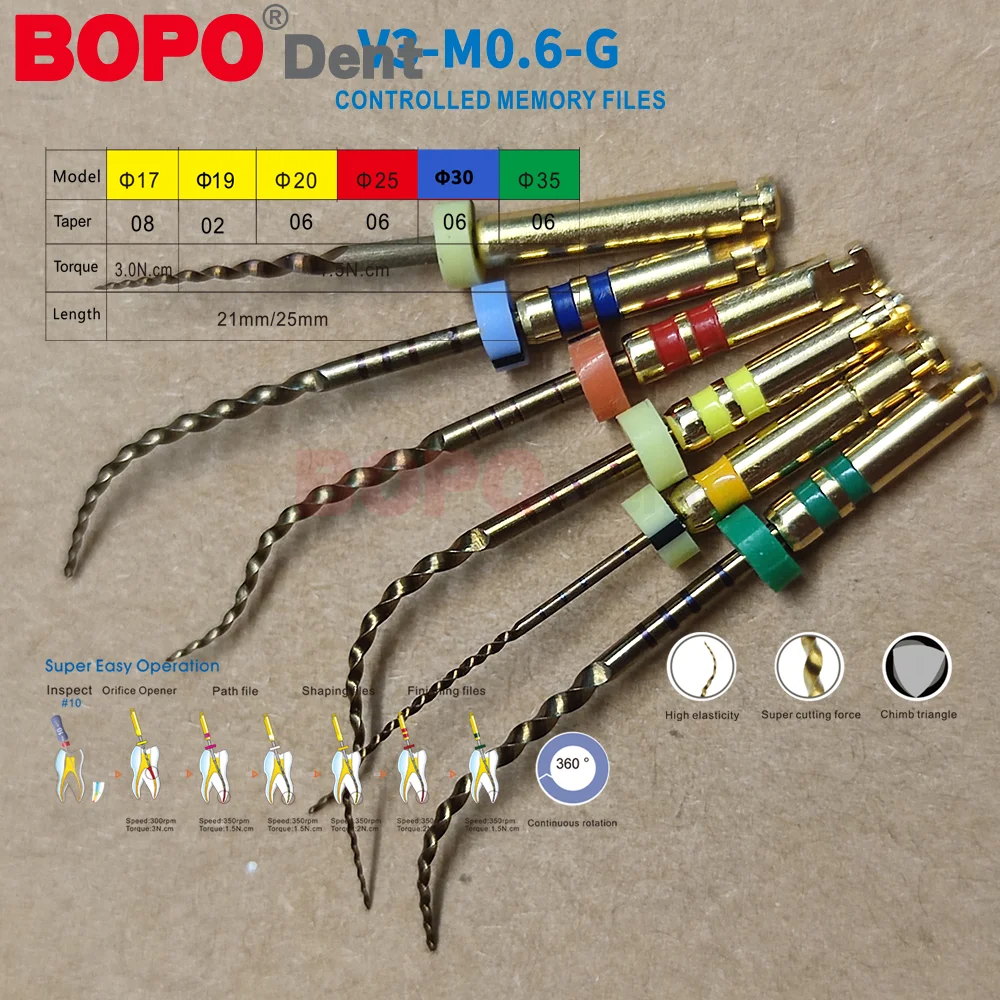 6PCS/Box Dental Niti Endodontic Rotary Files 0406 Taper Super Golden Engine Use Files E Flex Heat Activation Dentist Instruments