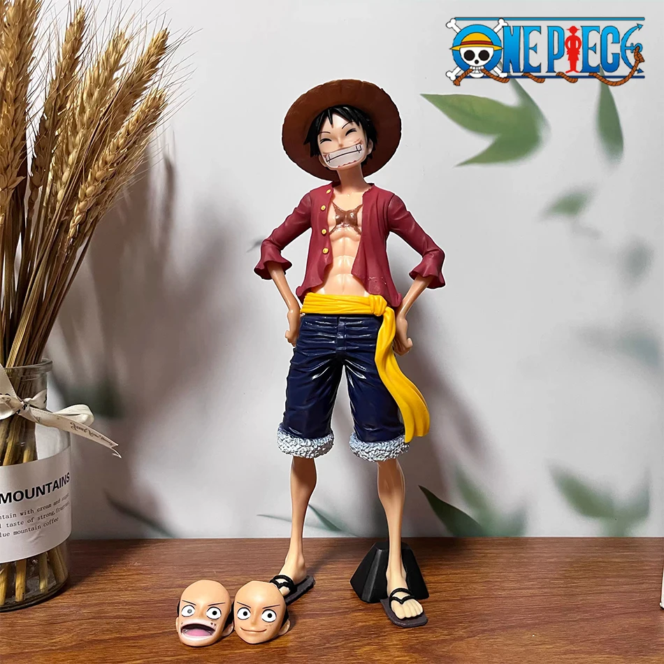 Heiße 28cm One Piece Anime-Figur: Selbstbewusster, lächelnder Luffy mit drei wechselbaren Gesichtern – Actionfigur-Modellbausatz