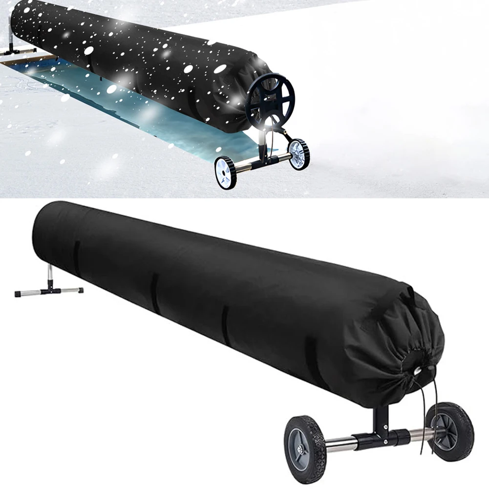 Adjustable Strap Cover Pool Solar Reel Cover Outdoor Use Pool Maintenance Fits Up To 20 Feet PU Waterproof Coating