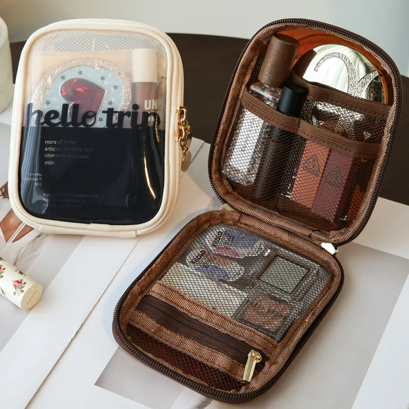 Borsa per il trucco moda donna borsa per cosmetici con cerniera in tinta unita borsa per cosmetici in rete trasparente da viaggio Casual Mini borse per la conservazione del lavaggio portatile