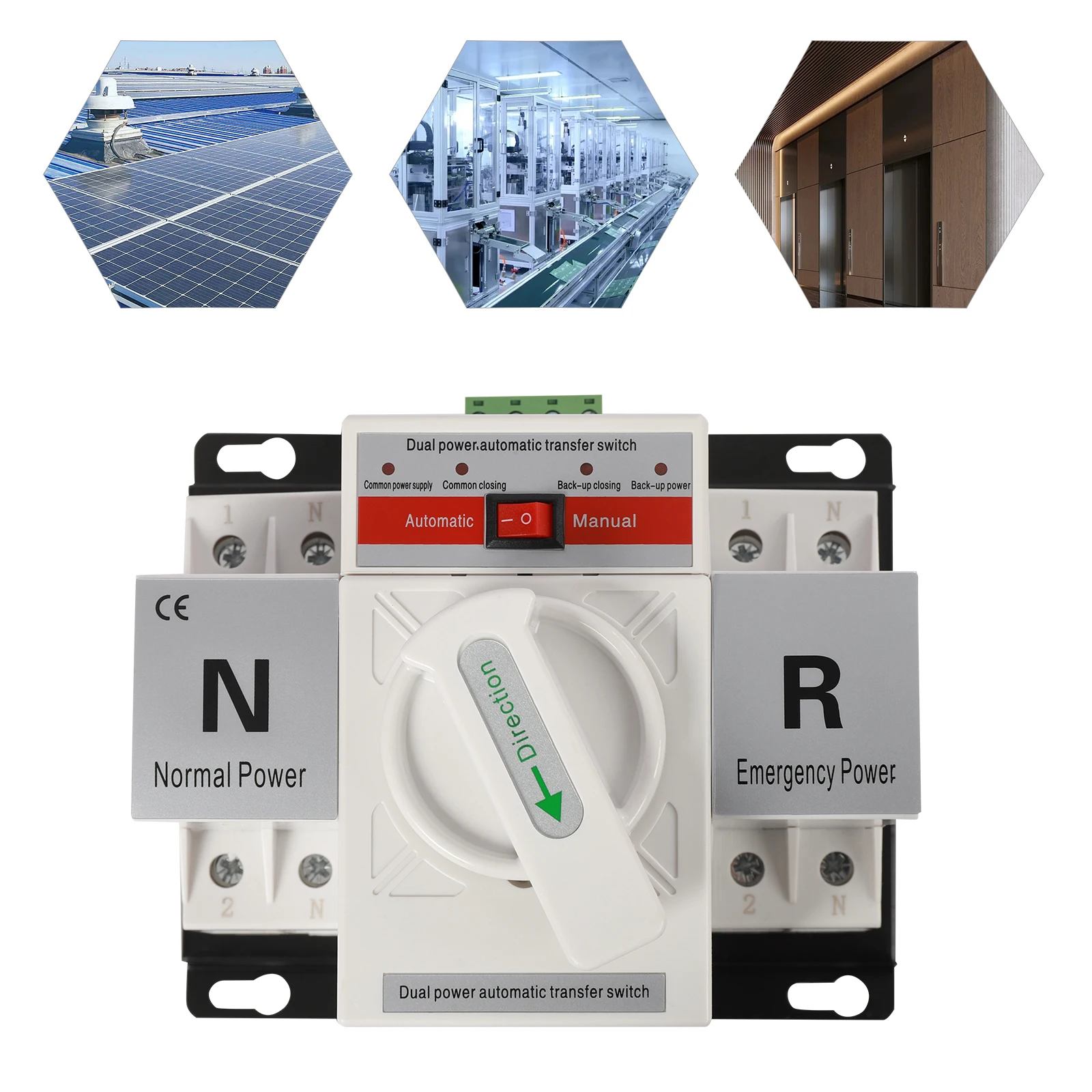 2P 63A Automatic Transfer Switch, 110V AC Dual Power Changeover Self Recovery Switch, Toggle Controller, 2-Pole Compact Design