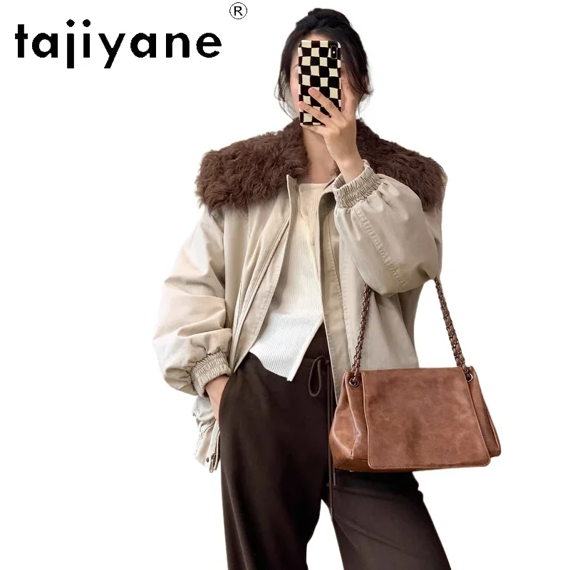 TAJIYANE Cappotto di pelliccia di montone di lana toscana naturale Donna Elegante piumino d'oca bianca Parker Giacca invernale Donna Abbigliamento 2025 шу sì