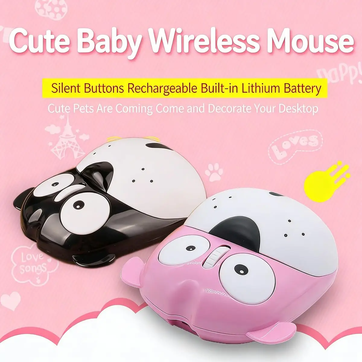 

Cute Cartoon Dog 2.4G Wireless Mouse Rechargeable Silent Ergonomic Long Endurance Plug-and-Play Mice for PC Laptop Computer Gift