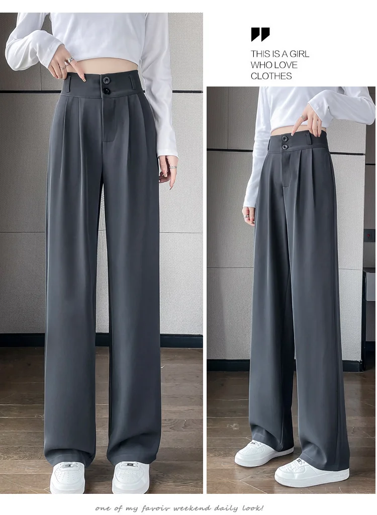 Frauen Lose Frühling Sommer 2024, Neue Hohe Taille Breite Beine Dünne Beiläufige Hosen Koreanische Mode-Trend Weiblichen Anzug Gerade Hosen – Detail 26