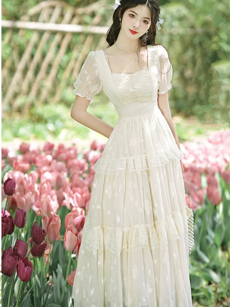French Style Fairy Dresses for Women Apricot Square Neck Lace Embroidery Mesh Dress Short Sleeve Lady Retro Elegant Robe Vestido - AliExpress 200000345 French Style Fairy Dresses for Women Apricot Square Neck Lace Embroidery Mesh Dress Short Sleeve Lady Retro Elegant Robe Vestido - AliExpress 200000345