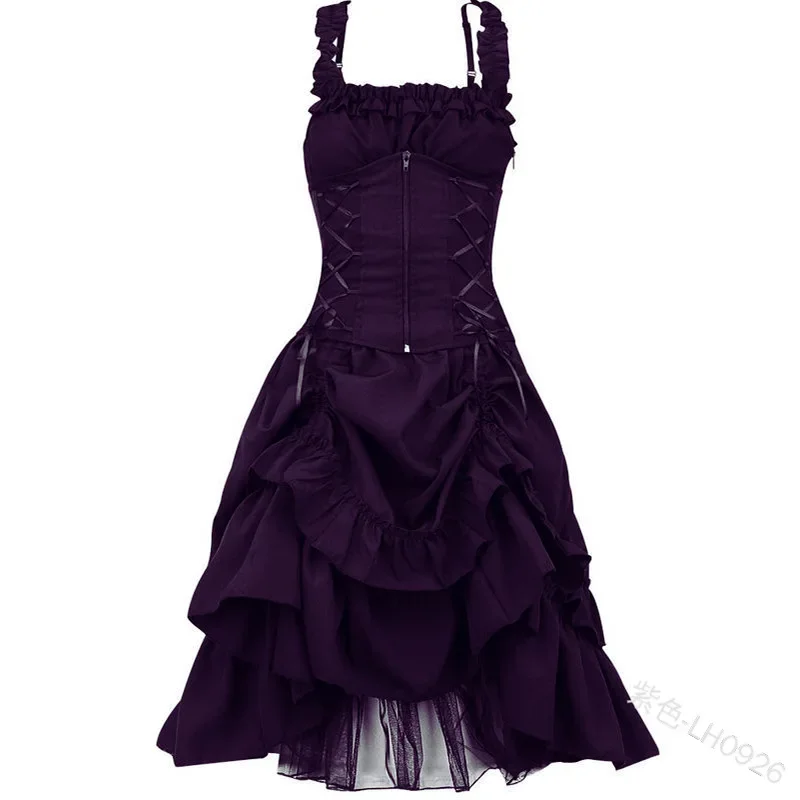 Halloween Gothic Women Dress Vestidos Retro Lolita Palace Court Princes Dress Punk Party Cosplay Costume