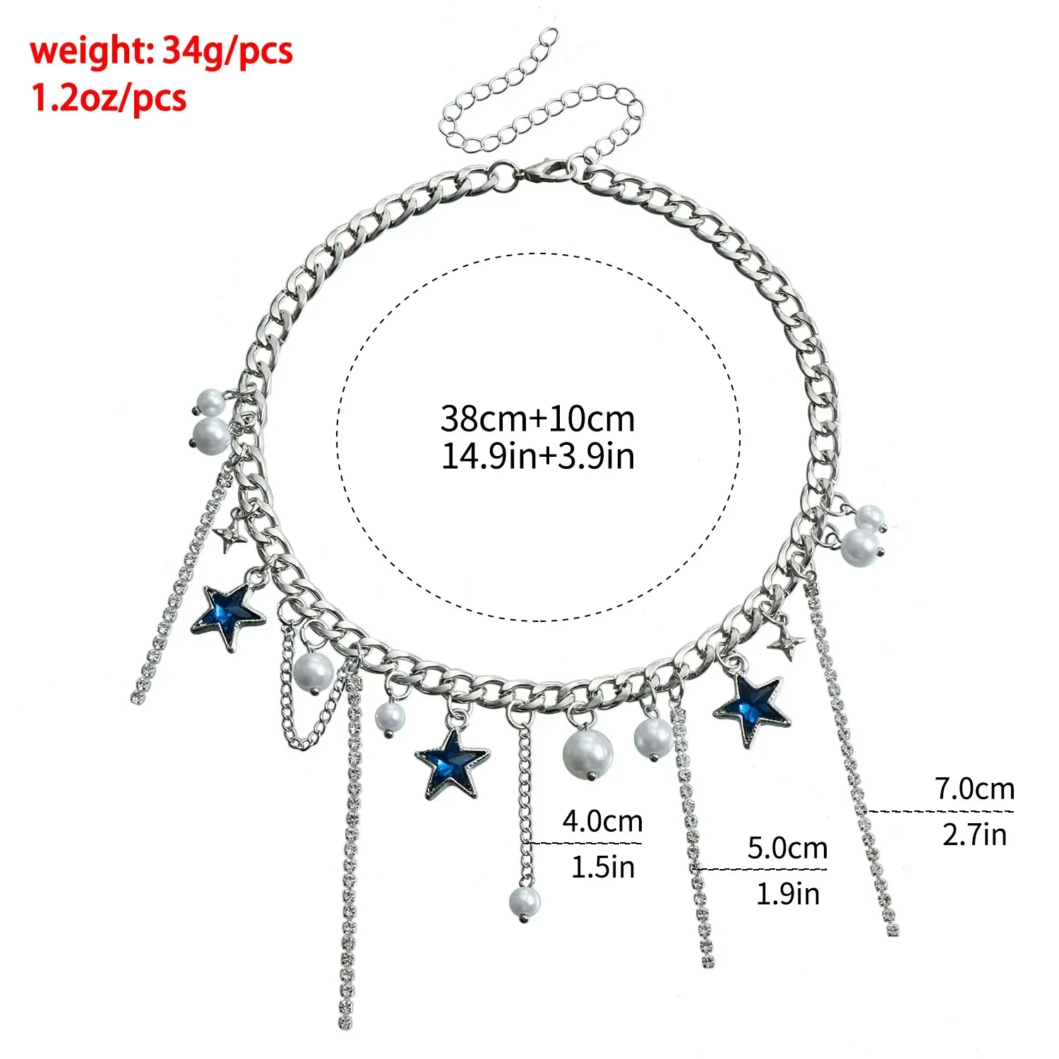 New Fashion Trend Accessories Party Jewelry Blue Rhinestones Star Fringe Wind Necklace  for Women