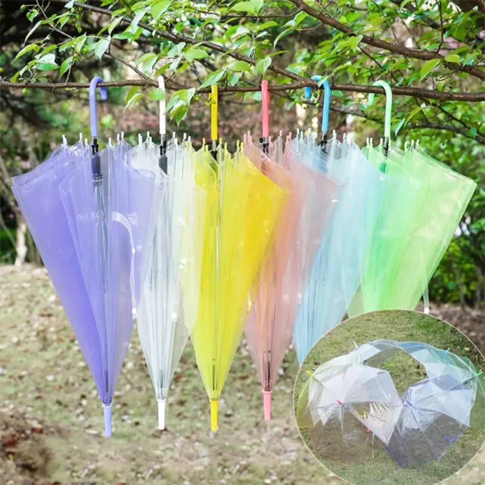 Transparent Umbrella Household Long Handle Umbrella Colorful Internet Celebrity Fresh Lovely Wind Resistance Travel Sun Umbrella