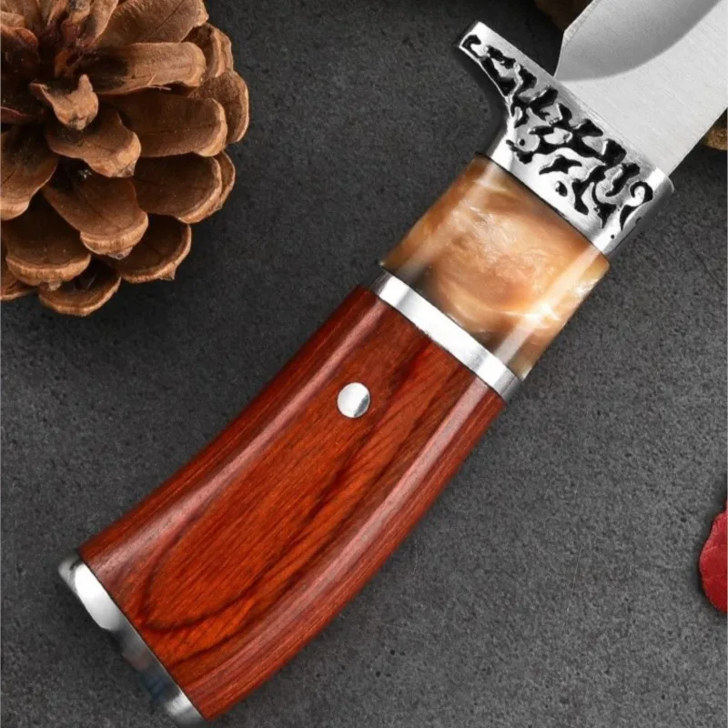 Outdoor Knife Meat Cleaver Hunting Knife High-end Colored Wood Handle Boning Knife Cutting Meat Cutter Kitchen Portable Cutting