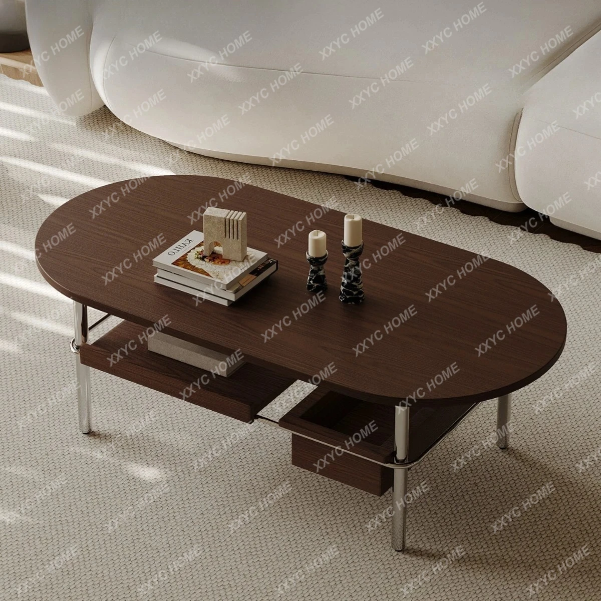 

Средневековый овальный кофейный столик из нержавеющей стали, легкий люкс, высококлассный дизайн