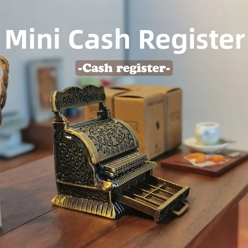 Retro 1:12 Miniature Cash Register Micro Scene Model Toys Doll House Accessories Simulation Furniture Dollhouse Decoration