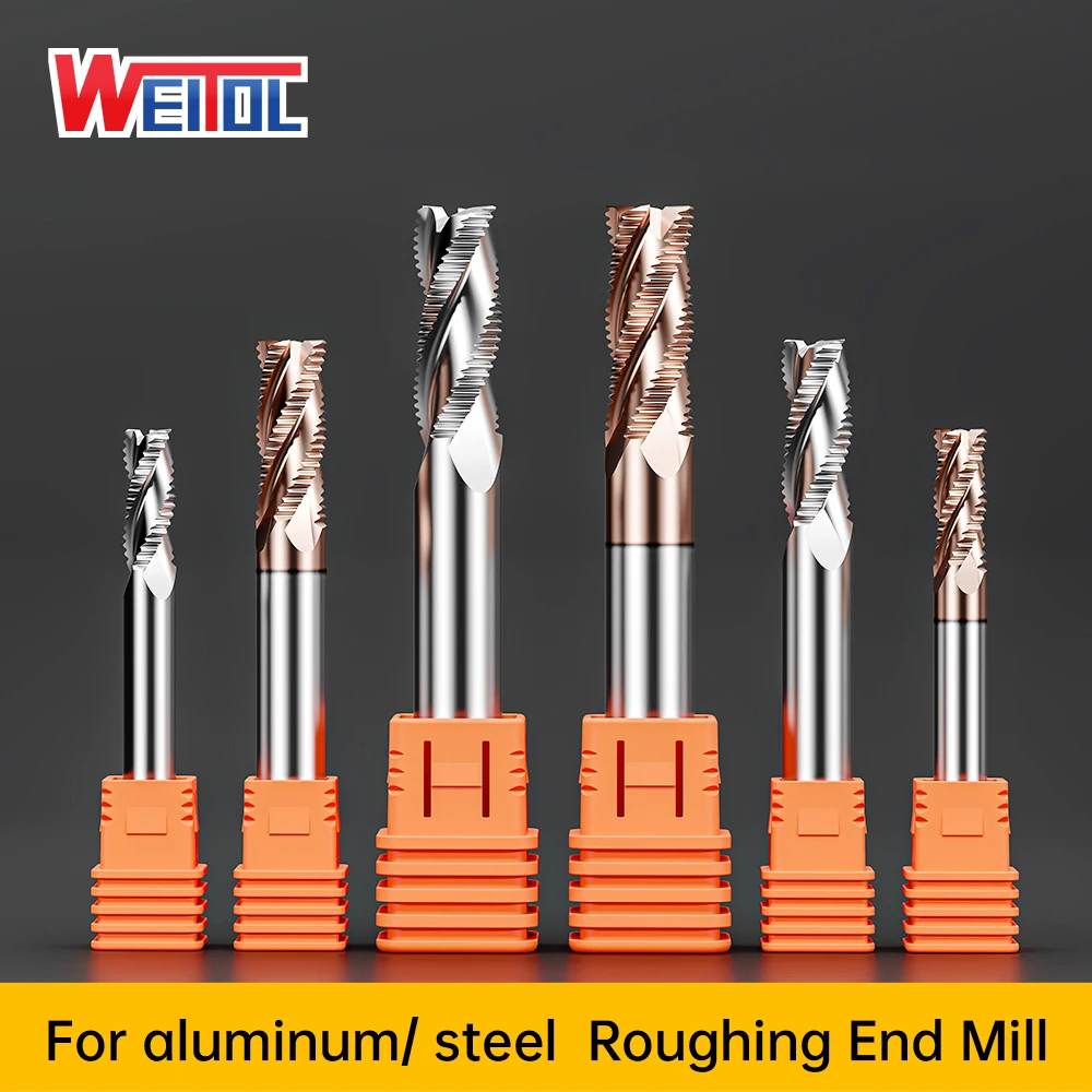 Weitol Solid Carbide Roughing End Mill CNC Milling Tools Router Bits HRC55 3/4 Flutes Metal Roughing for Aluminum/Steel