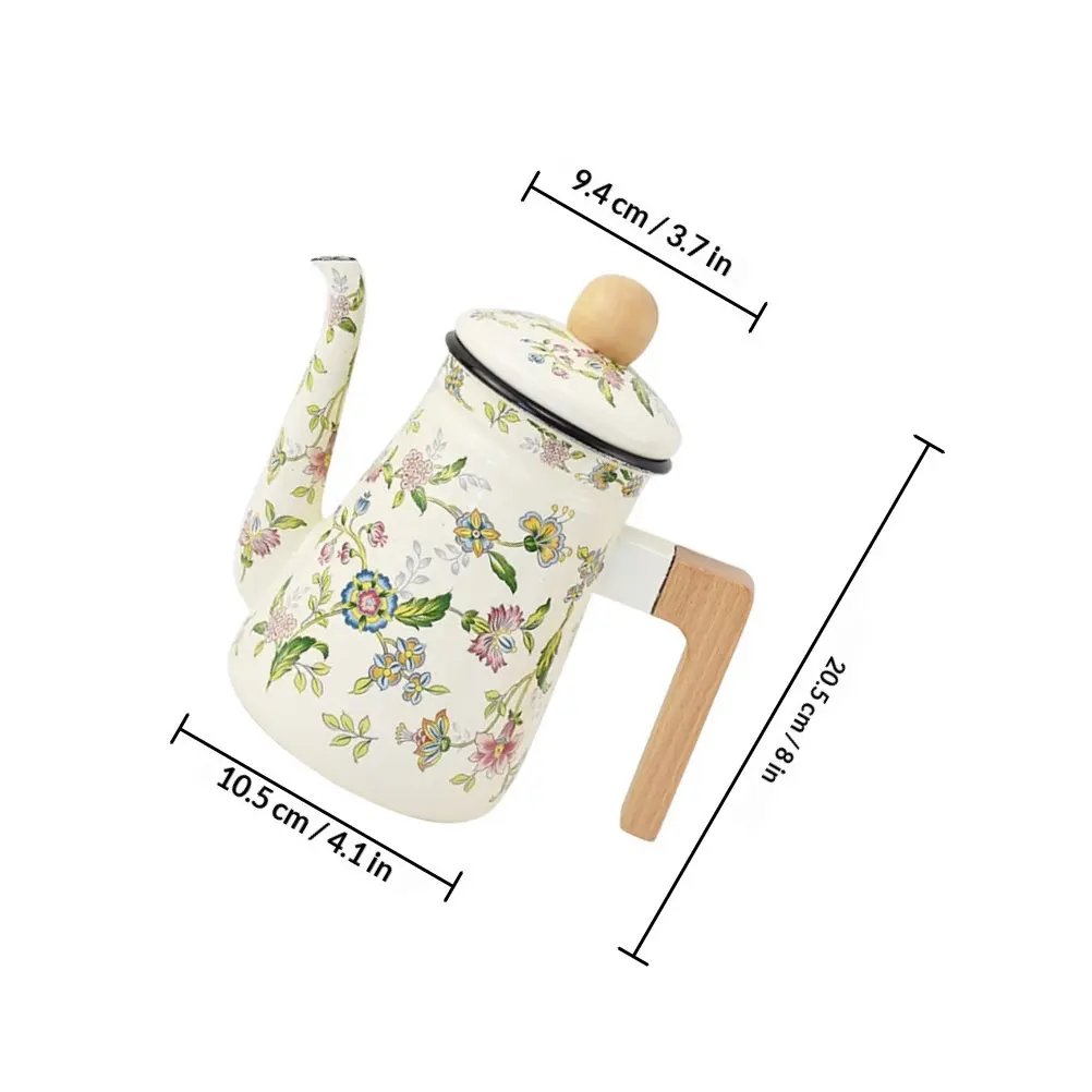 Enameled Teapot High Temperature Resistant Home Kettle Coffee Office Camping Desktop Tea Pot Wooden H Sturdy Solid view 6