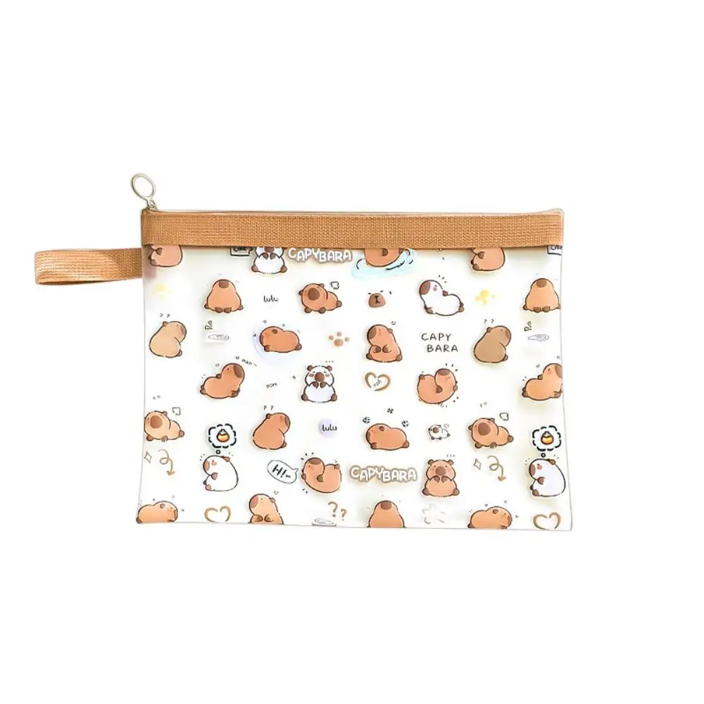 Zipper Pouch PVC Capybara Document Bag Cartoon Durable A4 File Bag Large Capacity Transparent File Organizer Student