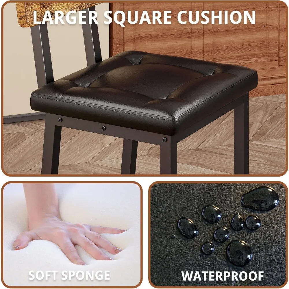 طقم مقاعد بار مربعة منجدة من البولي يوريثان مكون من 2، ارتفاع 16.5 بوصة مع مسند ظهر ومسند للقدمين، مقاعد مبطنة مريحة لجزيرة المطبخ #4