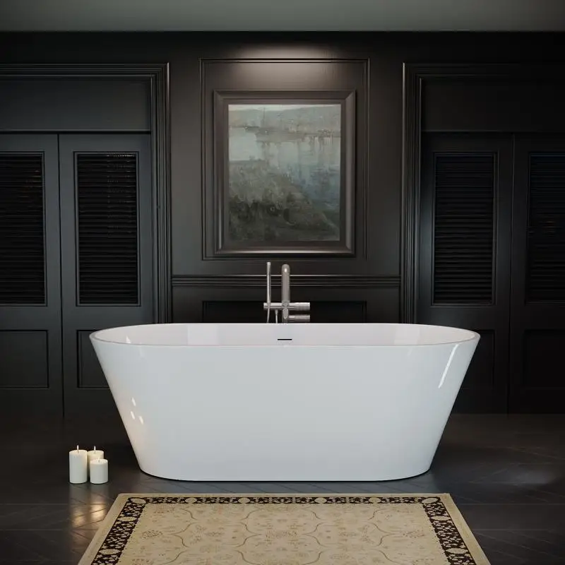 

60'' Acrylic Freestanding Bathtub, Oval Soaking Tub with Chrome Drain and Slotted Overflow, cUPC Certified, Glossy White Finish