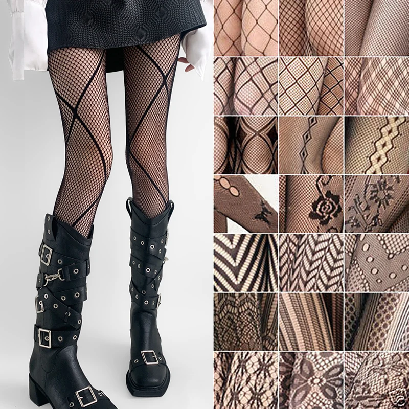 Woman Gothic Punk Sweet Cartoon Fishnet Stockings Snake Skull Long Socks Mesh Tights Panties Lolita Plus Size Pantyhose Leggings