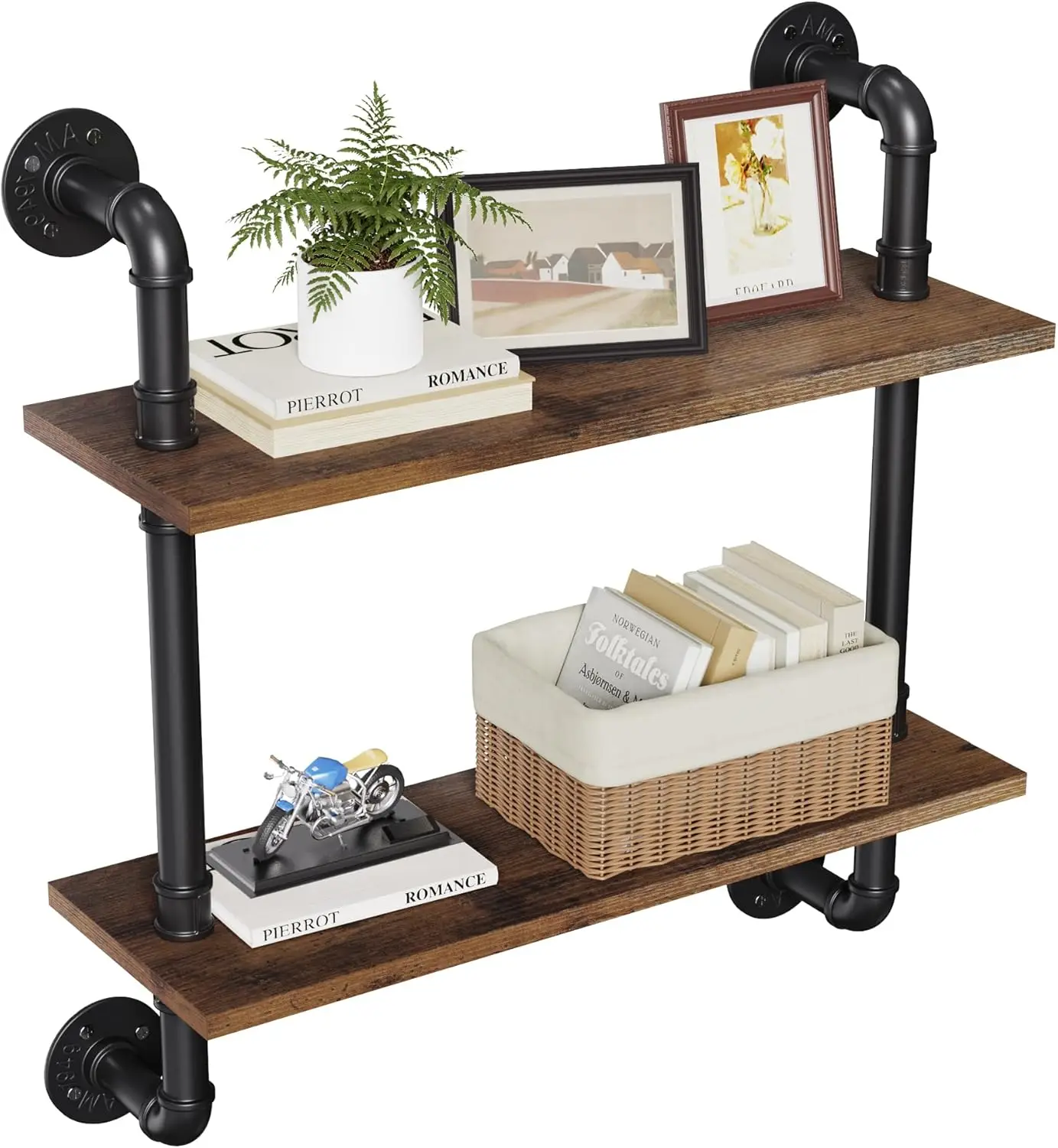 

24" Industrial Floating Shelves, Rustic Wood Wall Shelves for Home Decor in Bedroom, Living Room, Bathroom