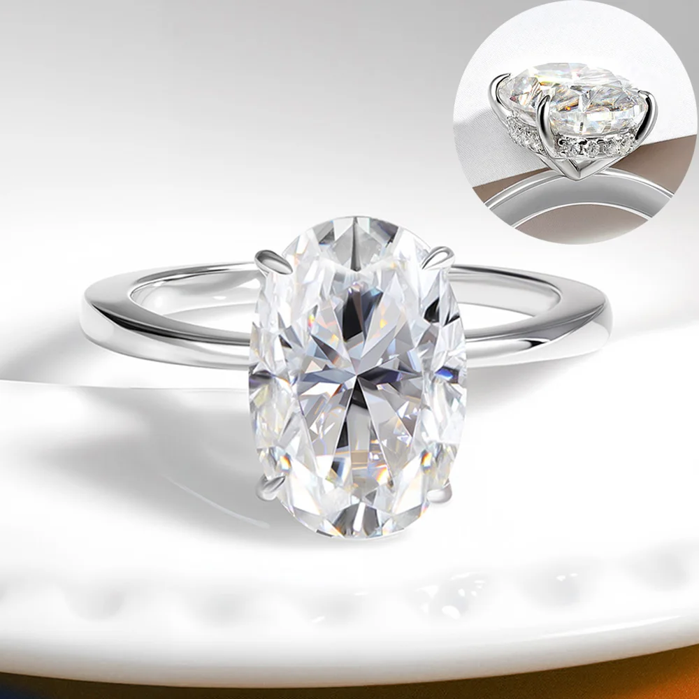 COSYA 4.5CT Certified Oval Cut Moissanite Diamond Ring For Women 100% 925 Silver Hidden Halo Wedding Band Engagemet Fine Jewelry