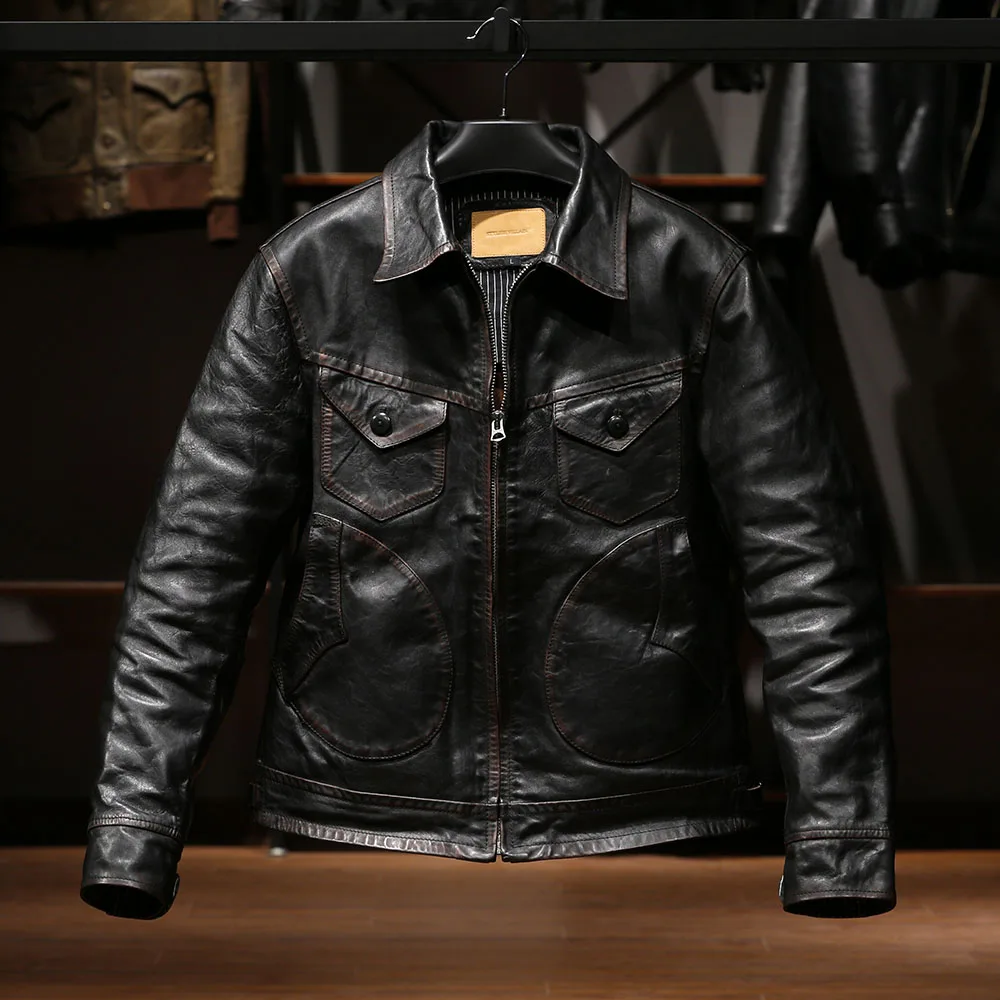 

Spring autumn models Mendoza horse leather jacket men do old casual unlined retro multi-pocket biker real leather jacket