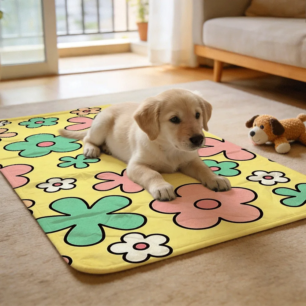 Retro Groovy Florals Reusable Absorbent Pet Pads Multi-Purpose for Training Whelping Travel