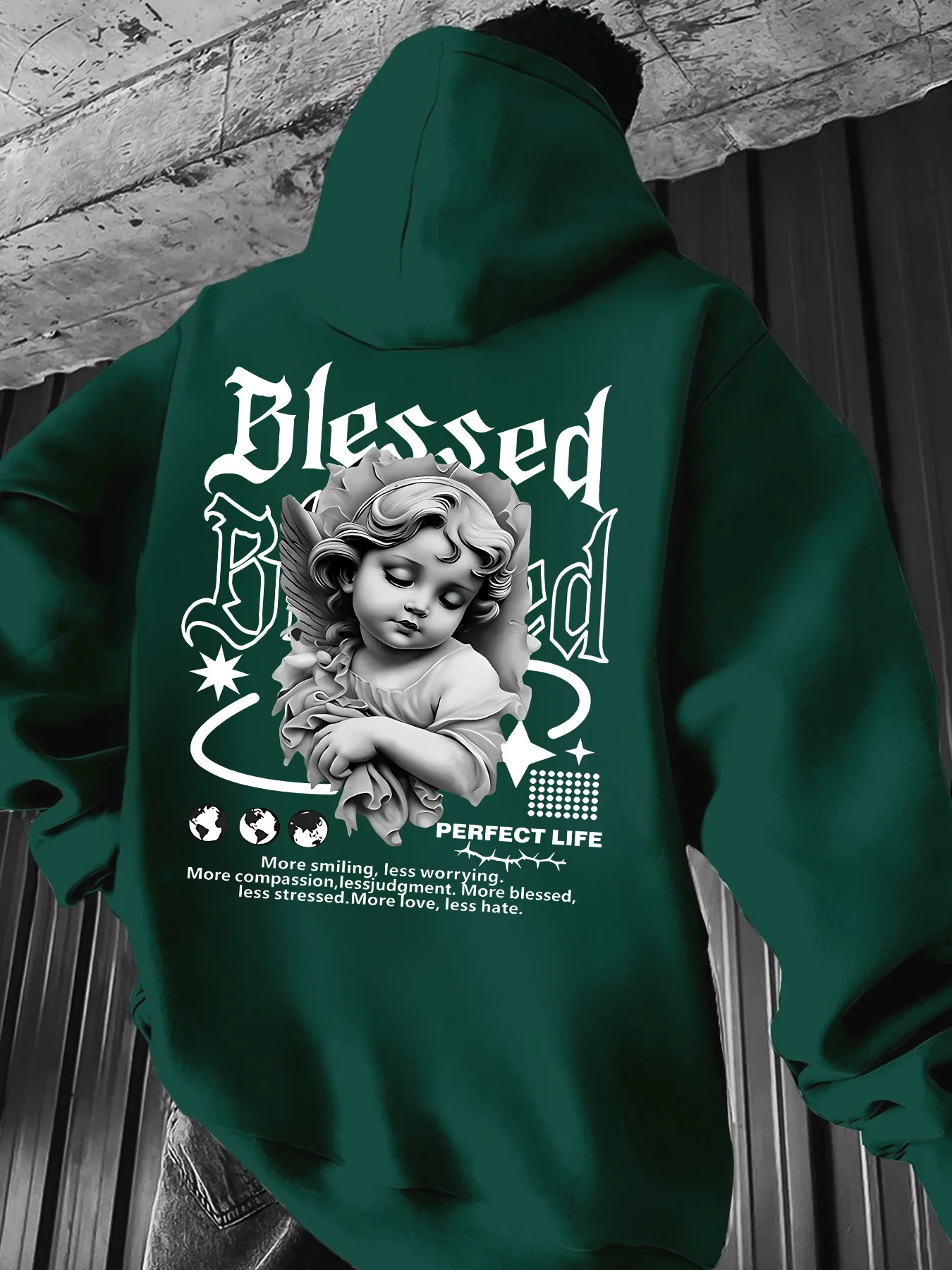 Herren Ästhetischer Engel-Hoodie Hip-Hop Sport Streetwear Gesegneter Vintage Cherub-Print Lässiger Loser Pullover Sweatshirt Oberteil – Detail 7
