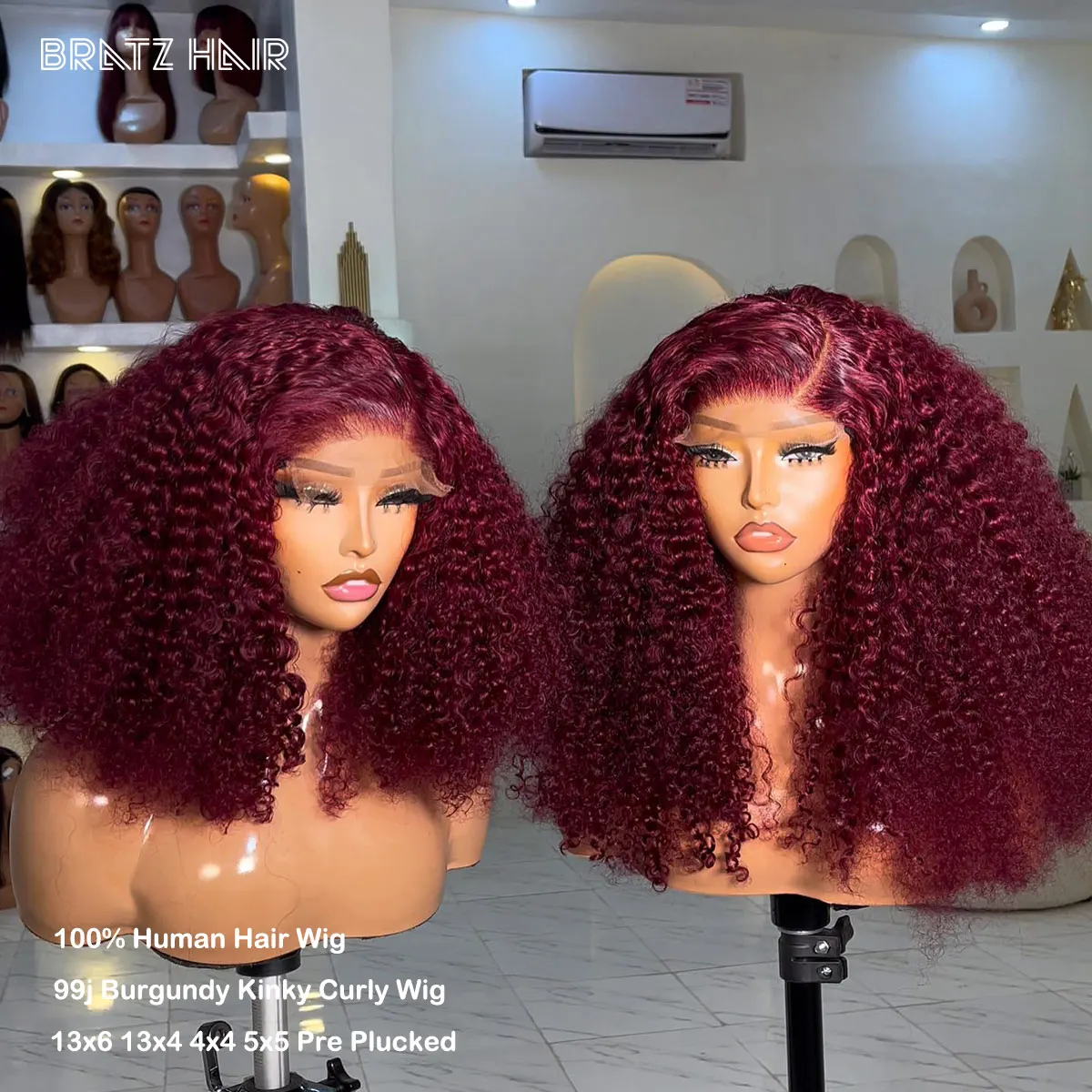 500 Density Thick 99j Burgundy Kinky Curly Human Hair Wig Wine Color 13x6 13x4 Lace Frontal Wigs Preplucked 4x4 5x5 Closure Wigs