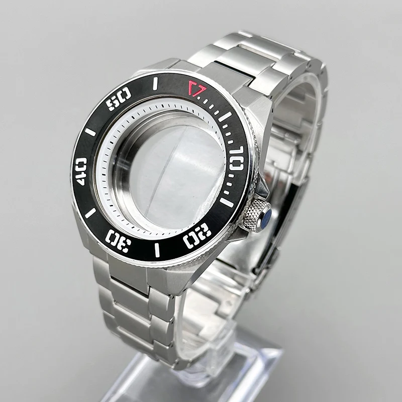 44mm Silver King Samurai Watch Cases Transparent Bottom Cover Fits NH34 NH35 NH36 4R 7S Movement With Fashion Bezel Case Modifie
