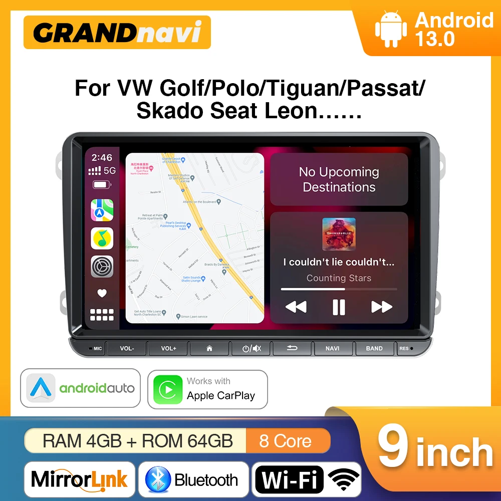 

Grandnavi Android 13 Car Radio multimedia player For VW Jetta Volkswagen Passat B7 B6 Golf 5 Touran Polo Tiguan Carplay GPS